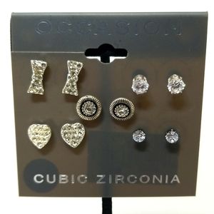 Occasion Cubic Zirconia Silver Faux Gemstone Womens 5 Earrings